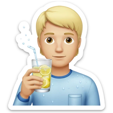 blonde man holding a glass of lemon water sticker