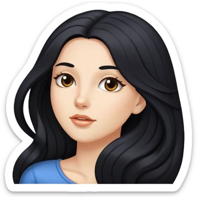 black haired white girl super long hair skin care sticker