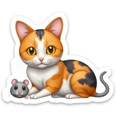 A cat holding a dead mouse sticker