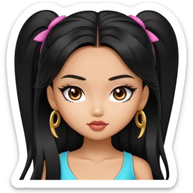 pretty bratz asian baddie asian, black long hair sticker