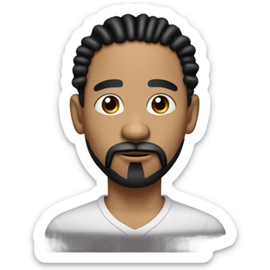 lightskin man with black goatee and mustache and black twists dreads that are long down to his chin with giant eyeballs sticker