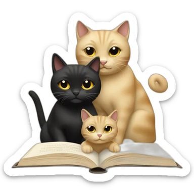 Beige and black cats reading book sticker