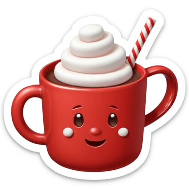 red mug of hot chocolate with marshmallows sticker