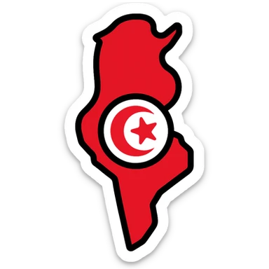 icon of Tunisia's map with a red and white color scheme, crescent and star sticker