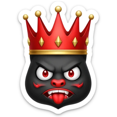 the black crown has a red angry face with the devils tail sticker