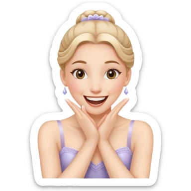 The ballerina laughs sweetly, covering her mouth with her hand sticker