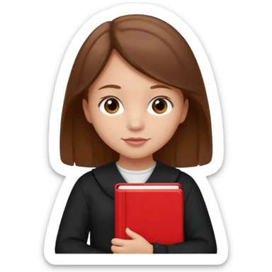 brown braid hair girl kid, student, black gile, red book sticker