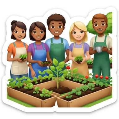 People cooperating to plant a community garden sticker