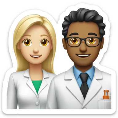 blonde female pharmacist next to male white chemist with black hair  sticker