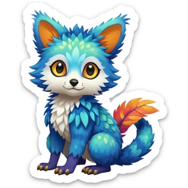 Colorful tropical exotic shiny beautiful fantasy-Trico-Cacomistle-oncilla-animal-Fakémon-hybrid-fursona (full body) sticker