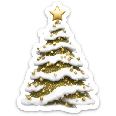 snow christmas tree with white and gold decorations sticker