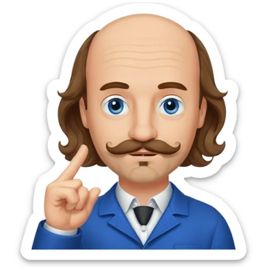 French writer Corneille, brown mi-long wavy hair, baldness on the forehead, moustache, goatee, dressed with a collar,blue eyes, with the finger up sticker