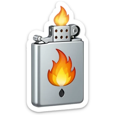 simple lighter with metallic body and small flame, minimal details sticker