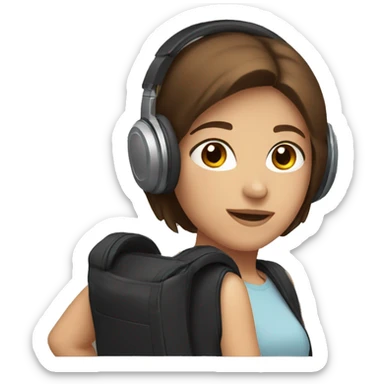 girl with short brown hair and brown eyes wearing black headphones  sticker