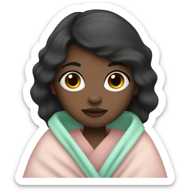 dark hair girl with blush under a mint blanket  sticker