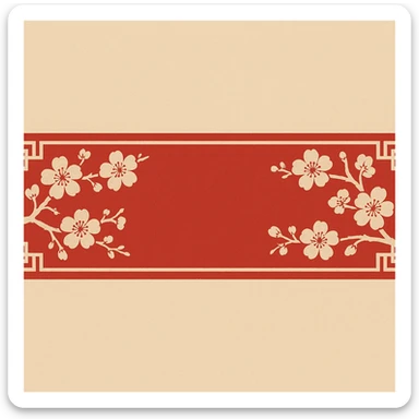 eastern style plaque for post signature, very wide and low long horizontal rectangle, only red and sand colors, decorated with sakura flowers, feng shui vibe, geometric ornament, no text, 900x180px sticker
