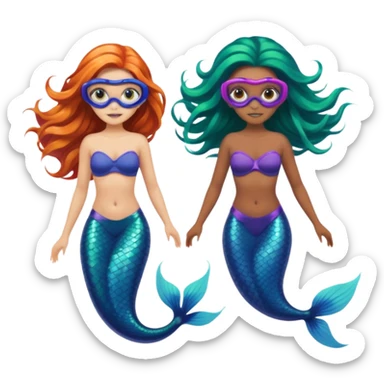 2 mermaids with snorkel mask free diving  sticker