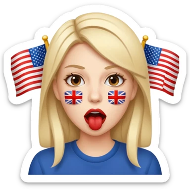 a woman is talking and the English and American flags are coming out of her mouth sticker