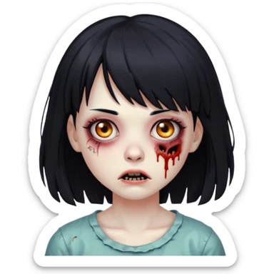 Faça uma zombie menina com franja e cabelo meio comprimido preto sticker