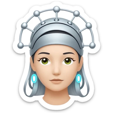 Minimal emoji of a futuristic neural headband with glowing nodes, clean lines, soft sci-fi glow, flat icon style sticker