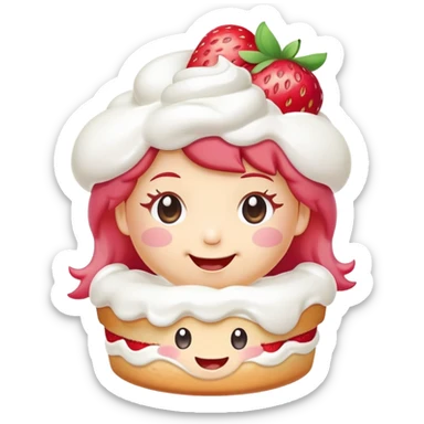 kawaii strawberry shortcake with whipped cream and a happy face sticker