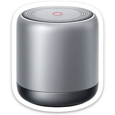 Sleek Apple-style smart speaker, minimalist design, cylindrical shape, premium materials, white or space gray color, touch surface on top, modern home device sticker