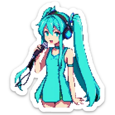 Cute Hatsune Miku singing with microphone sticker