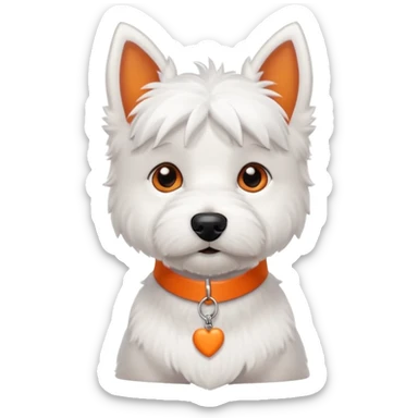 Cute Boy Westie with an orange collar and bone shaped name tag white short ears sticker