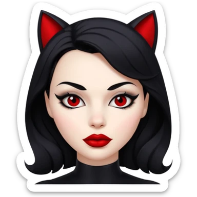 Cat woman  black eyes with black eyeliner dark hair big lips  sticker