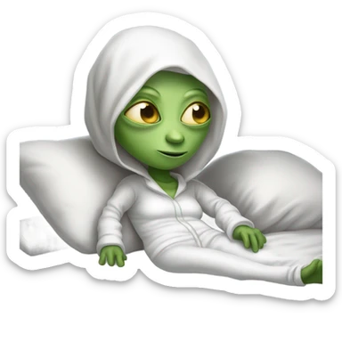 Reptilian alien woman, in white in pajamas, sleeping to bed sticker