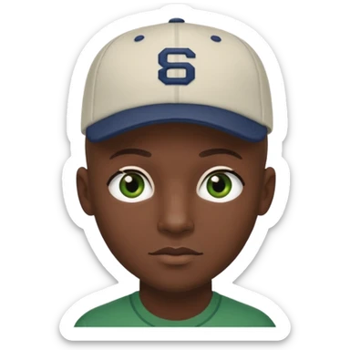 Black bald guy with a baseball cap, brown eyes & a white girl brown hair with green eyes no baseball cap sticker