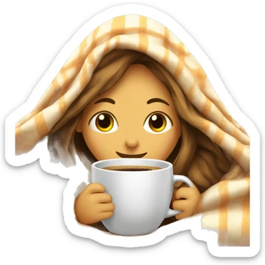 girl inside a blanket sipping coffee eyes closed, white  sticker