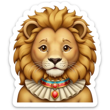 Vintage circus lion wearing ruffled collar sticker