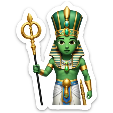 Ancient Egyptian god Osiris with green skin, Atef crown, and holding crook and flail sticker