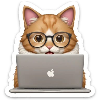 cat smiling in glasses with laptop sticker
