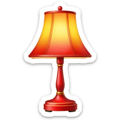 red stand lamp emitting yellow light, warm glow, smooth gradient, bright and saturated colors, minimal details, glossy highlights sticker