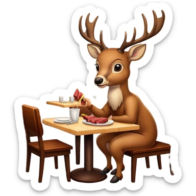 A deer is eating meat in a restaurant. sticker