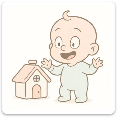 Make the colors softer, using very light pastel tones. Keep the baby house, flat design, round edges, and white background. sticker