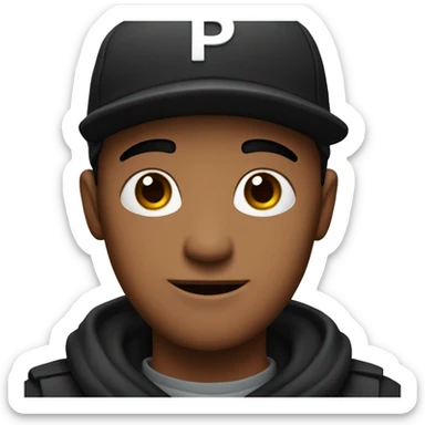 A red-skinned man with a black cap with 'P' on it sticker