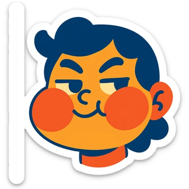 vibrant toon style face with cheeks puffed out, playful smirk, blushing sticker