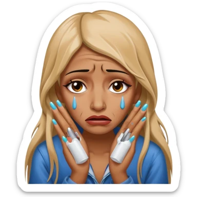 homeless person crying with makeup and long acrylic nails sticker