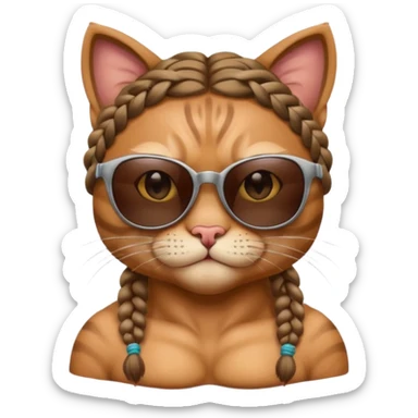 Bodybuilder cat with braids wearing sunglasses sticker
