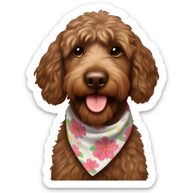 Brown labradoodle with a flower bandana sticker