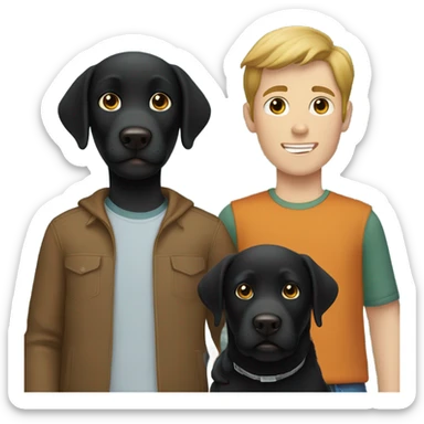 Black Labrador with two Caucasian teenage boys both boys have brown hair  sticker
