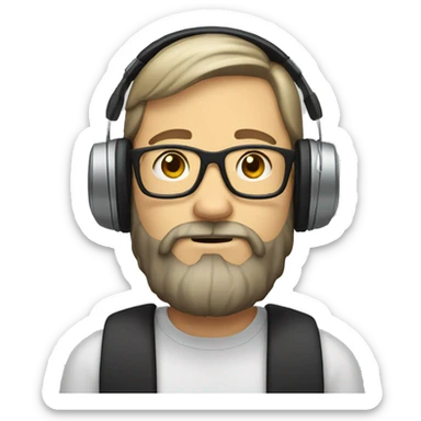 white male with beard, glasses, and headphones sticker