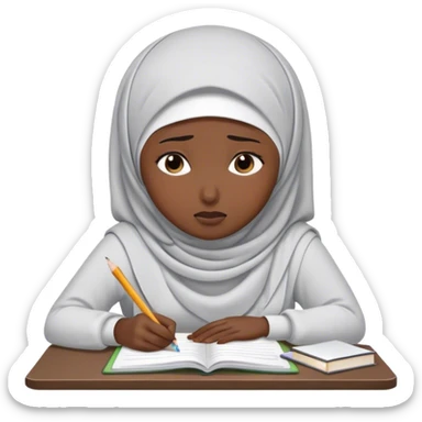 hijabi student doing homework looking stressed, suffering and crying sticker