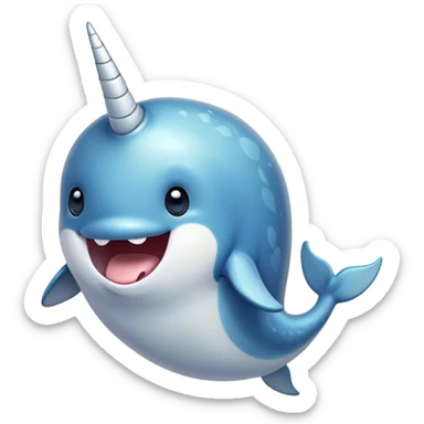 Cinematic Comical Narwhal Portrait Emoji, Head tilted dramatically with an exaggeratedly shocked expression, featuring a streamlined body with a prominently spiraled tusk and wide, comically expressive eyes brimming with disbelief, Simplified yet hilariously expressive features, highly detailed, glowing with a slightly sassy glow, high shine, dramatic yet playful, stylized with an air of quirky oceanic attitude, bright and endearing, soft glowing outline, capturing the essence of a meme-worthy narwhal that appears ready to side-eye its way into internet fame instantly! sticker
