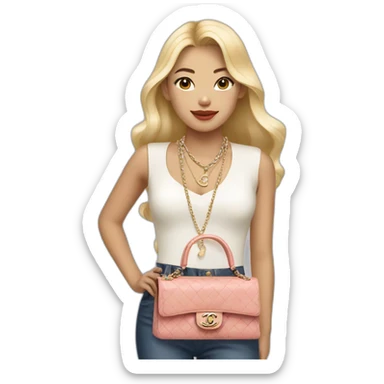 Blonde Asian girl with Birkin bag and Chanel necklace sticker