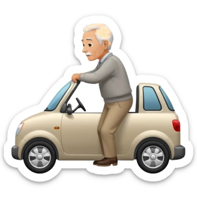 My grandfather is pulling a rear car sticker