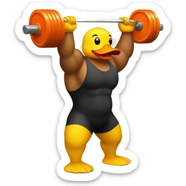 a rubber duck lifting weights sticker